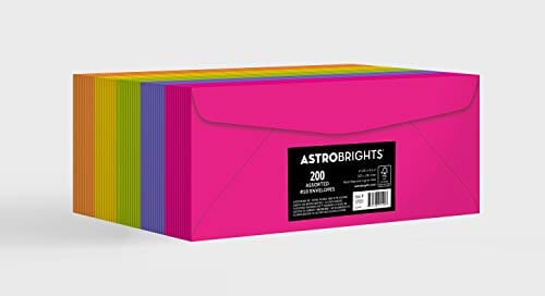 Astrobrights Color #10 Self-Seal Envelopes, 4.125" x 9.5", 24 lb/89 gsm, "Happy" 5-Color Assortment, 200 Pack (92109), Yellow,Orange,Green Office Product Astrobrights 