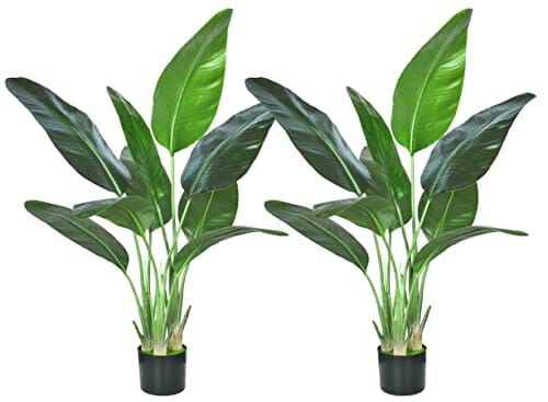 HAIHONG 2Packs 4FT Artificial Bird of Paradise Plant,Faux Palm Tree with Real Touch Leaves and Adjustable Branches,Fake Plants for Room Office Shop Indoor Outdoor Decor (4 FT-2Packs) Home HAIHONG 