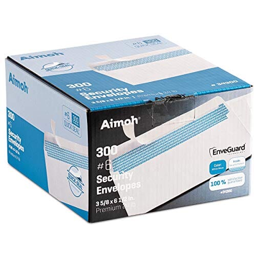 300#6 3/4 Security Tinted Self-Seal Envelopes - No Window, EnveGuard, Size 3-5/8 X 6-1/2 Inches - White - 24 LB - 300 Count (34300) Office Product Aimoh 
