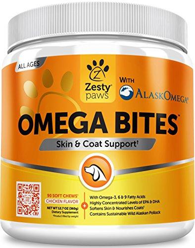 Omega 3 Alaskan Fish Oil Chew Treats for Dogs - With AlaskOmega for EPA & DHA Fatty Acids - For Shiny Coats & Itch Free Skin - Natural Hip & Joint Support + Promotes Heart & Brain Health - 90 Count Animal Wellness Zesty Paws 