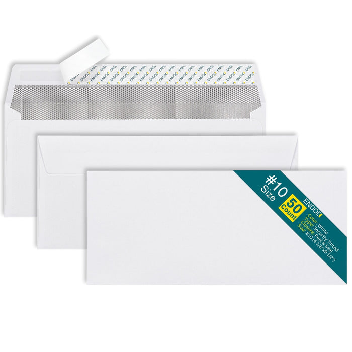 #10 Envelopes Self Seal, 100 Count, Security Tinted, 4 1/8 x 9 1/2 Inch, Business Envelopes Letter Size, 24 LB Paper - Bright White Color - Legal Size ENVELOPE EnDoc 