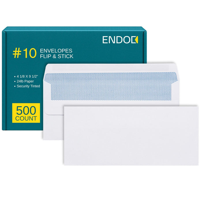 #10 Envelopes Self Seal - 500/pack - 4 1/8 x 9 1/2 inch Letter Size - Business Envelopes #10 Flip & Stick Closure, Security Tinted for Invoices, Statements - Blank White 24lb Paper ENVELOPE EnDoc 