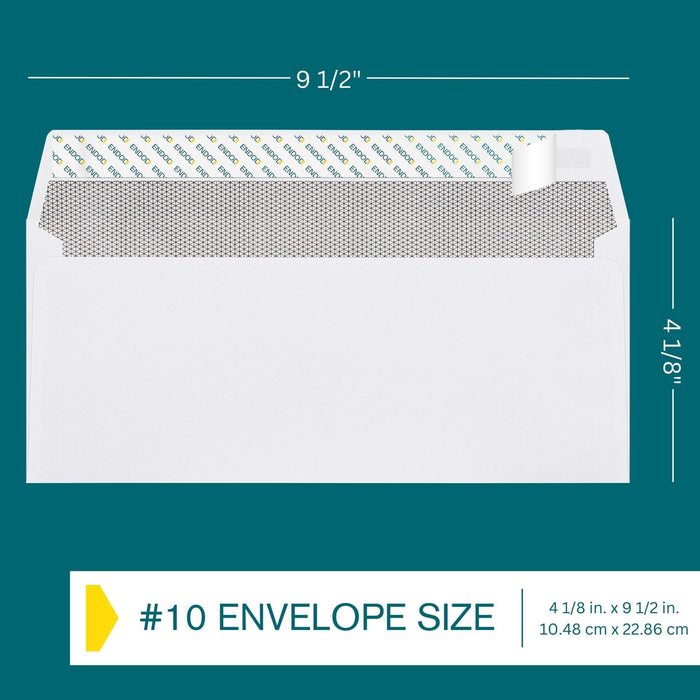 #10 Envelopes Self Seal, 100 Count, Security Tinted, 4 1/8 x 9 1/2 Inch, Business Envelopes Letter Size, 24 LB Paper - Bright White Color - Legal Size ENVELOPE EnDoc 