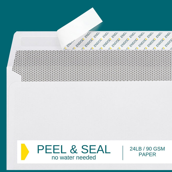 #10 Envelopes Self Seal, 100 Count, Security Tinted, 4 1/8 x 9 1/2 Inch, Business Envelopes Letter Size, 24 LB Paper - Bright White Color - Legal Size ENVELOPE EnDoc 