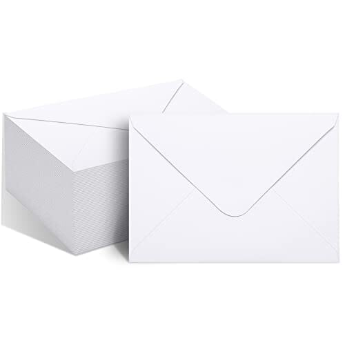 50 Packs of A7 Envelopes for Invitation, White 5x7 Envelopes with V Flap, Great for Graduation, Invitation, Baby Shower, Wedding and RSVP Cards (White) Office Product Ribetween 