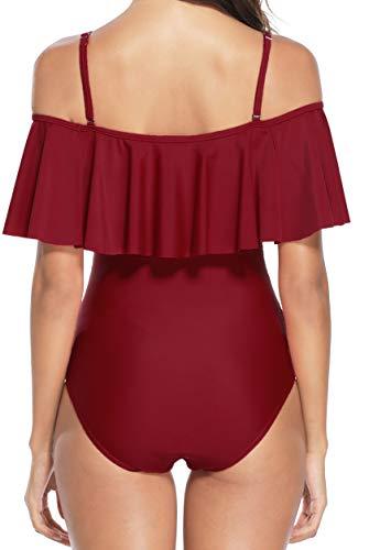 Holipick 1 Piece Sexy Swimsuits for Women Ruched Tummy Control Lace Up Flounce Bathing Suit S Wine Red Women's Swimwear Holipick 