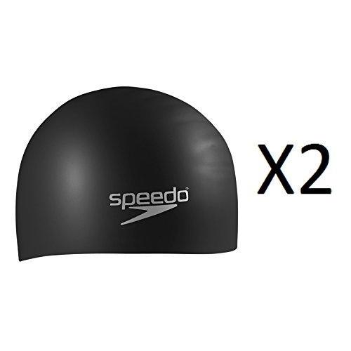 Speedo Silicone Long Hair Swim Head Cap, Black, Diving, Water Sports (2-Pack) Swim Cap Speedo 