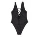 SHEKINI Women One Piece Swimsuits Monokini Lace-up V Neck U Back High Cut Bathing Suits (Small/(US 4-6), Manhattan Black) Women's Swimwear SHEKINI 