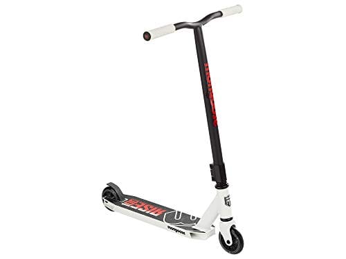 Mongoose Rise 100 Expert Youth and Adult Freestyle Kick Scooter, High Impact 110mm Wheels, Bike-Style Grips, Lightweight Alloy Deck, White/Red Outdoors Mongoose 