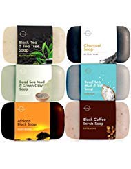 O Naturals 6-Piece Black Soap Bar Collection. 100% Natural. Organic Ingredients. Helps Treat Acne, Repairs Skin, Moisturizes, Deep Cleanse, Luxurious. Face & Body Women & Men. Triple Milled, Vegan 4oz Skin Care O Naturals 