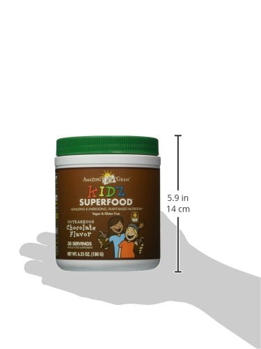 Amazing Grass, Kidz Superfood, Outrageous Chocolate, 30 Servings, 6.35 Oz, Greens, Fruits, Veggies, Probiotics, Organic Wheat Grass, Organic Carrot, Spinach, Broccoli, Vitamin A Supplement Amazing Grass 