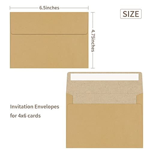 YINUOYOUJIA Kraft Envelopes,4x6 envelopes 50 pack,A6 invitation envelopes,Brown envelope,A6 envelope self seal for invitation,baby shower,wedding,party,mailing Office Product YINUOYOUJIA 