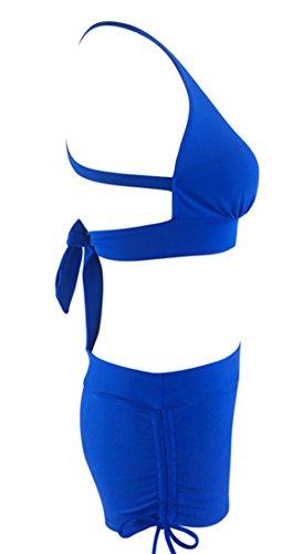 Century Star Push up Athletic Two Piece Bikini Set Deep V Neck Vintage Halter Back with Boyshort Swimsuit Bathsuit for Women Royal Blue S (US 2-4) Women's Swimwear Century Star 