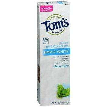 Tom's of Maine Natural Simply White Fluoride Toothpaste Clean Mint 4.70 oz (Pack of 2) Toothpaste Tom's of Maine 