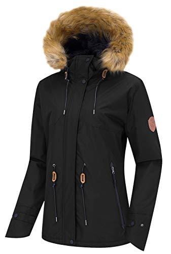 Wantdo Women's Hooded Skiing Jacket Mountaineering Waterproof Rainwear Outdoor Softshell Snow Coat for Walking(Black, Medium) Ski Wantdo 