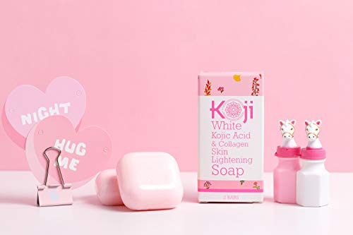 Kojic Acid & Collagen Skin Lightening Soap (2.82 oz / 2 Bars) – Natural Skin Brightening For Even Complexion – Moisturizes, Reduces Acne Scars & Wrinkles, Fades Dark Or Red Spots & Freckles Skin Care Koji White 