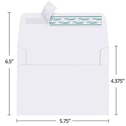 Eupako A2 White Paper Envelopes 100 Pack 4.375x5.75" Invitation Envelopes Self Seal for RSVP, Wedding, Thank you Notes, Greeting Cards, Photos, Announcements Office Product Eupako 