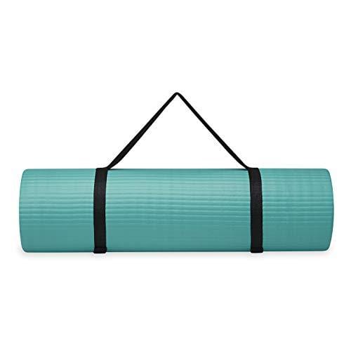 Gaiam Essentials Thick Yoga Mat Fitness & Exercise Mat with Easy-Cinch Yoga  Mat Carrier Strap (72L x 24W x 2/5 Inch Thick) Teal NEW
