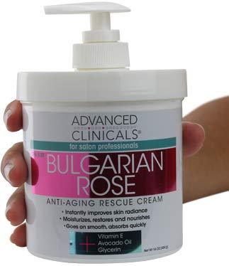 Advanced Clinicals Bulgarian Rose Oil Cream Anti-Aging Rescue for Face, Hands, Neck. Spa Size 16oz (16oz) Skin Care Advanced Clinicals 