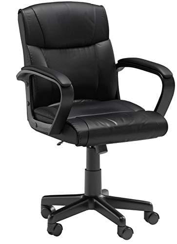 AmazonBasics Leather-Padded, Ergonomic, Adjustable, Swivel Office Desk Chair with Armrest, Black Furniture AmazonBasics 