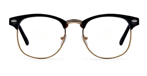 Outray Vintage Retro Classic Half Frame Horn Rimmed Clear Lens Glasses for Men Women 2135c1 Black/Gold Shoes Outray 