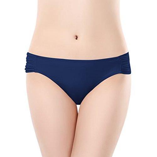 SHEKINI Swimwear Shirred Side Low-Rise Hipster Bikini Bottom for Women (Medium/(US 8-10), Malibu Blue) Women's Swimwear SHEKINI 