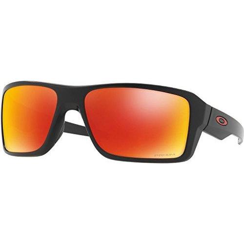 Oakley Men's Double Edge Polarized Iridium Rectangular Sunglasses, Matte Black/Prizm Ruby Polarized, 66.02 mm Sunglasses for Men Oakley 