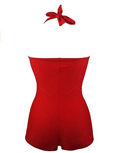 Century Star Women's Retro Halter Top Vintage Inspired Boy-Leg One Piece Ruched Monokinis Swimsuit Bathing Suits Vacation Red XX-Large (US 10-12) Women's Swimwear Century Star 