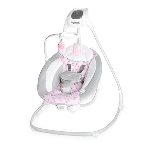 Ingenuity SimpleComfort Lightweight Multi-Direction Compact Baby Swing - 6 Speeds, Nature Sounds & Vibrations - Cassidy (Pink) 1 Count (Pack of 1) Baby Product Ingenuity 