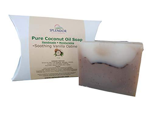 Soothing Vanilla Oatmeal (5 oz) - Pure Coconut Oil Soap. Handmade, Vegan, Moisturizing, With Colloidal Oats and Antioxidant-Rich Cocoa. Natural Soap Splendor Santa Barbara 
