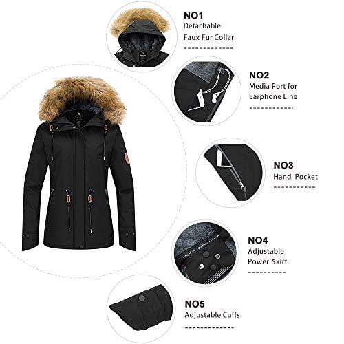Wantdo Women's Hooded Skiing Jacket Mountaineering Waterproof Rainwear Outdoor Softshell Snow Coat for Walking(Black, Medium) Ski Wantdo 