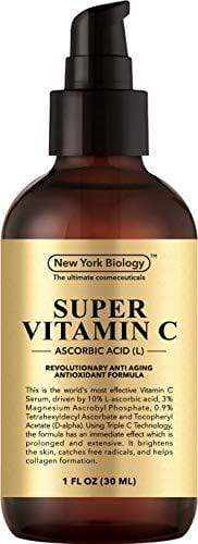 Super Vitamin C Serum for Face - 6X Stronger Than 20% Serum - Highest Professional Grade w/L Ascorbic Acid - 1 FL OZ Skin Care New York Biology 