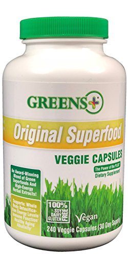 Greens+ Original Green Superfood Veggie Capsules | Vegan | Soy, Dairy and Gluten Free | Blend of Green Superfoods and High Energy Herbal Extracts | Dietary Supplement | 240 Veggie Capsules Supplement Greens+ 