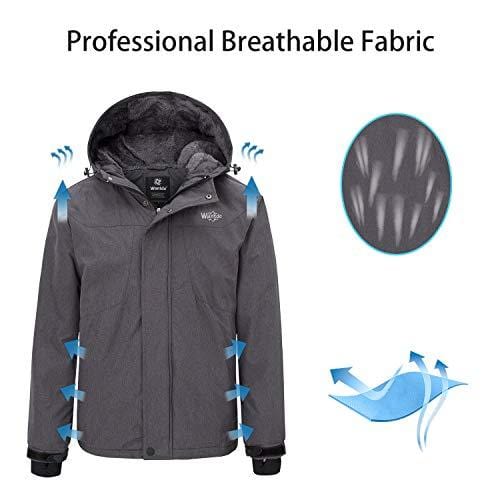 Wantdo Men's Mountain Ski Jacket Waterproof Rain Coat with Hood Wind Resistant Winter Short Parka Anorak Casual Wear(Grey, Large) Ski Wantdo 