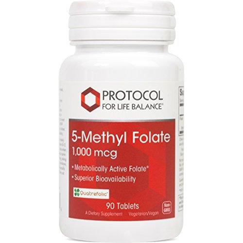 Protocol For Life Balance - 5-Methyl Folate 1,000 mcg - Metabolically Active Folic Acid 5-MTHF - Supports Brain, Heart, & Nerve Health, Helps Improve Immune System, Healthy Pregnancy - 90 Tablets Supplement Protocol For Life Balance 