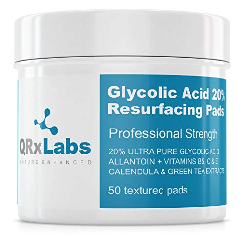 Glycolic Acid 20% Resurfacing Pads with Vitamins B5, C & E, Green Tea, Calendula, Allantoin - Exfoliates Surface Skin and Reduces Fine Lines and Wrinkles Skin Care QRxLabs 
