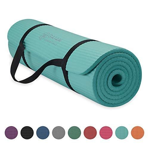 Gaiam Essentials Thick Yoga Mat Fitness & Exercise Mat With Easy-Cinch Yoga Mat Carrier Strap, Teal, 72"L X 24"W X 2/5 Inch Thick Sports Gaiam 