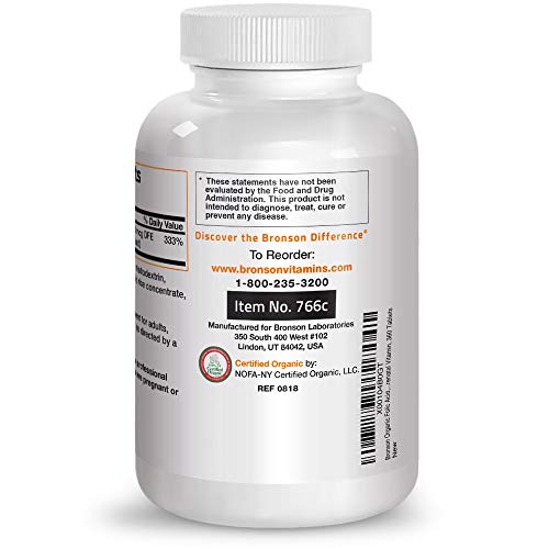 Bronson Organic Folic Acid, USDA Certified & Vegetarian, Ultimate Prenatal Vitamin, 360 Tablets Supplement Bronson 
