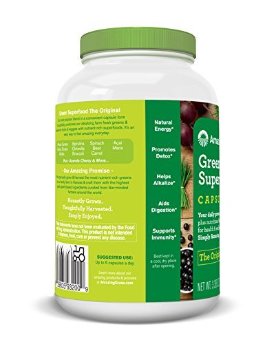 Amazing Grass Green Superfood Capsules with Wheat Grass and Greens, Original, 150 Capsules, Antioxidant Blend, Detox aid Supplement Amazing Grass 