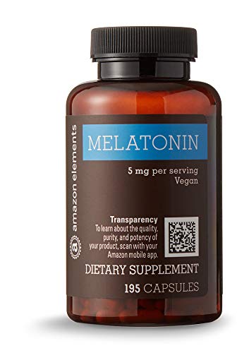 Amazon Elements Melatonin 5mg, Vegan, 195 Capsules, 6 month supply Supplement Amazon Elements 