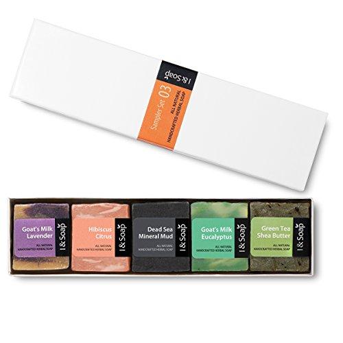 I & SOAP, 5pcs Mini Sampler Set (03) - Guest Soap - Travel Soap - 100% Natural & Organic Materials - Handcrafted Herbal Soap - Gentle and Effective Facial, Hand and Body Cleansing Soap Bars - Deeply Moisturizing Soft Soap - **Sodium Lauryl Sulfate(SLS), P Natural Soap I & SOAP 