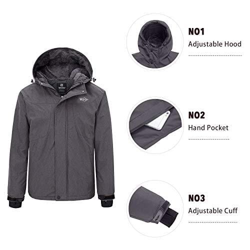 Wantdo Men's Mountain Ski Jacket Waterproof Rain Coat with Hood Wind Resistant Winter Short Parka Anorak Casual Wear(Grey, Large) Ski Wantdo 