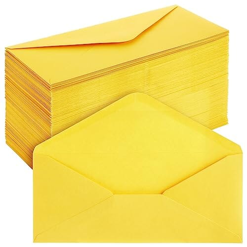 200 Pack #10 Yellow Envelopes Bulk with Gummed Seal for Party Invitation Cards, Mailing Business Letters, Checks (4 1/8 x 9 1/2) Office Product Sustainable Greetings 