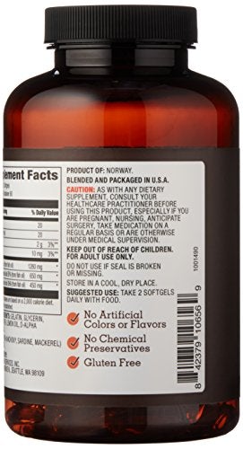 Amazon Elements Super Omega-3, Natural Lemon Flavor, 1280 mg per serving, 120 Softgels, 2 month supply Supplement Amazon Elements 