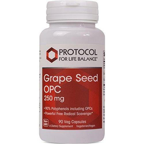 Protocol For Life Balance - Grape Seed OPC 250 mg - Cardiovascular and Immune Health - Promotes Healthy Brain & Nerve Functions- 90 Veg Capsules Supplement Protocol For Life Balance 