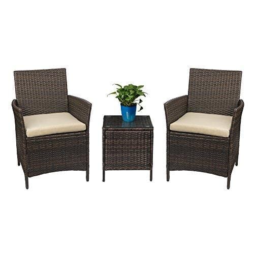 Devoko Patio Porch Furniture Sets 3 Pieces PE Rattan Wicker Chairs with Table Outdoor Garden Furniture Sets (Brown/Beige) Lawn & Patio Devoko 