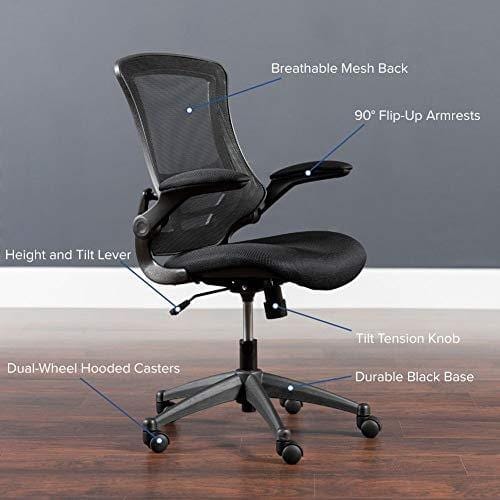 Flash Furniture Mid-Back Black Mesh Swivel Ergonomic Task Office Chair with Flip-Up Arms, BIFMA Certified Furniture Flash Furniture 