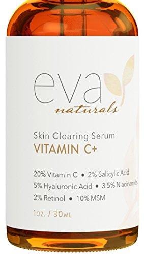 Vitamin C Serum Plus 2% Retinol, 3.5% Niacinamide, 5% Hyaluronic Acid, 2% Salicylic Acid, 10% MSM, 20% Vitamin C - Skin Clearing Serum - Anti-Aging Skin Repair, Supercharged Face Serum (1 oz) Skin Care Eva Naturals 