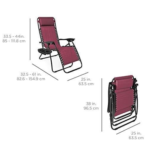 Best Choice Products Set of 2 Adjustable Zero Gravity Lounge Chair Recliners for Patio, Pool w/Cup Holders - Burgundy Lawn & Patio Best Choice Products 