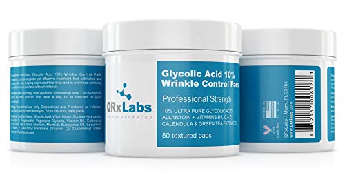 Glycolic Acid 10% Wrinkle Control Pads with 10% Ultra Pure Glycolic Acid, Allantoin, Vitamins B5, C & E, Calendula & Green Tea Extracts - Helps keep skin smooth and prevents wrinkles and lines Skin Care QRxLabs 